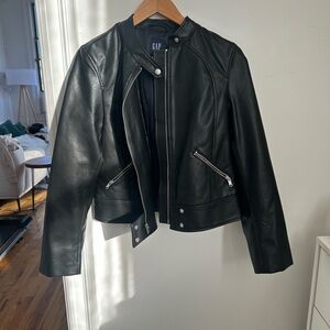 GAP Vegan Leather Women's Black Moto Jacket Size Sm
